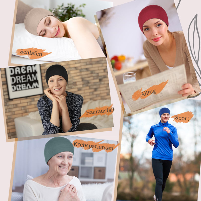 TSKNOMO 4 Pieces Chemo Headwear for Women Chemo Caps Sleep Cap for Hair Loss Black + Grey Green + Light Blue + Pink