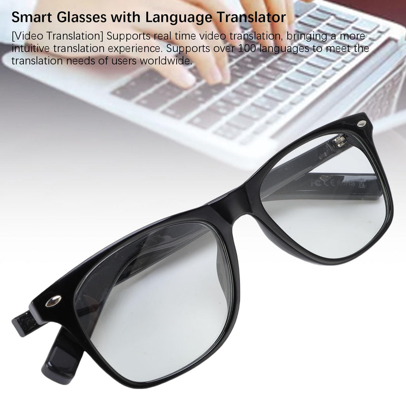 Fockety AI Smart Glasses for Men Women, Real Time Translation Glasses with Bluetooth for 100+ Languages, Bluetooth Glasses with Built in Mic & Speaker for Travel, Business (#2) Black Frame