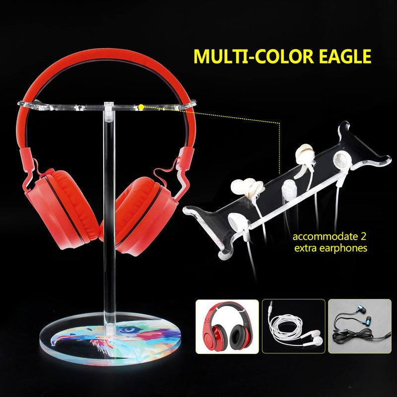 Acrylic Headphone Stand Headset Holder,Transparent Desktop Gaming Headset Stand Hanger Rack for Desk with 2 Earphone Hangers(Color Eagle/Hawk) Color Eagle/Hawk