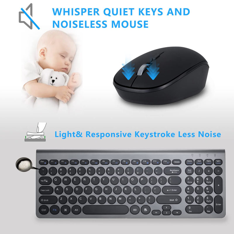 Wireless Keyboard and Mouse Combo, ACOZYKITTEN 2.4G Silent Keyboard and Mouse Set with USB Receiver, Round Keycap, Ultra-Thin Sleek Design for Windows, Computer, Desktop, PC, Laptop (Black+Dark Gray) Dark Gray