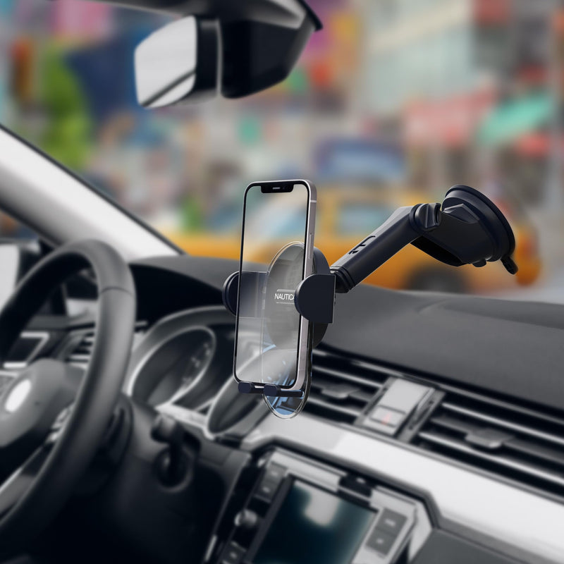 Nautica Urban PH 200 Universal 3-in-1 Car Phone Holder for iPhone, Android, Samsung, Google, Huawei & Nokia Smartphones, Clip-On & Suction Cup Phone Mount with 360° Rotation, Secure & Steady Grip