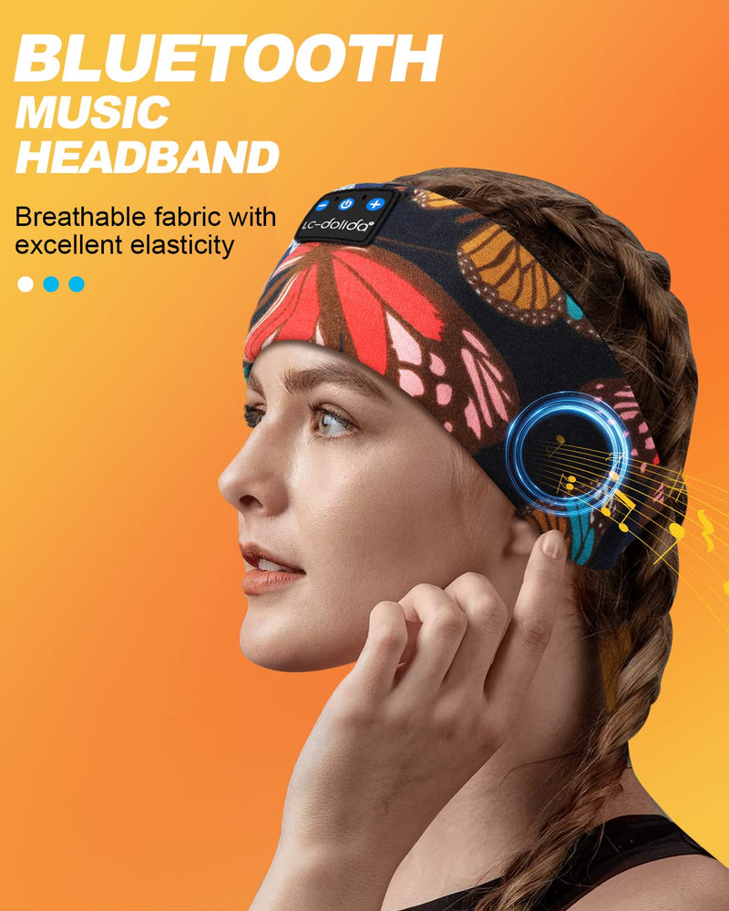 [AUSTRALIA] - LC-dolida Sleep Headphones Headband Bluetooth 5.4, Headband Earphones Wireless with USB C Charge Port, Sleep Mask for Sleeping, Sports, Gifts, Workout, Jogging, Yoga, Insomnia, Air Travel, Meditation Artistic Butterfly 