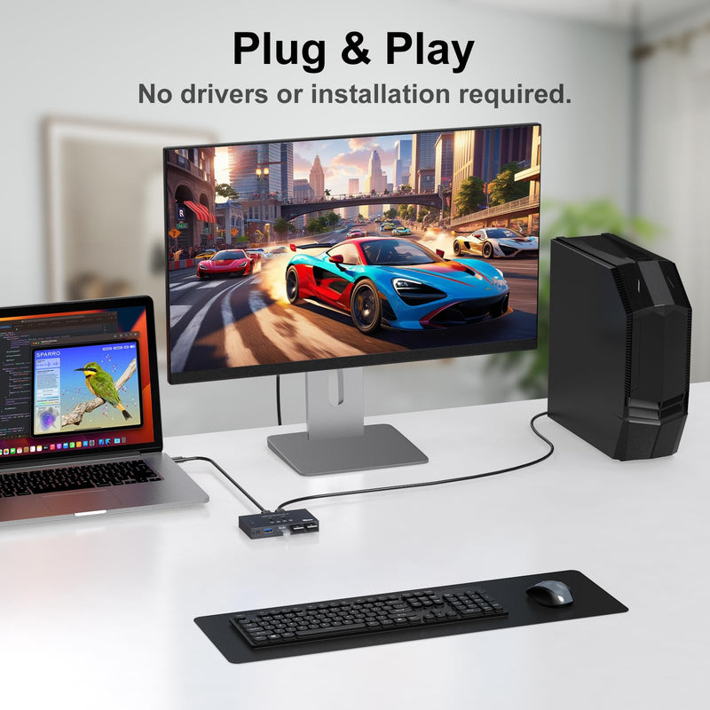 USB 3.0 Switch 2 Computers Share 4 USB Devices with IR Remote 4 Port Hub USB KVM Control 5Gbps Data Sharing for Keyboard Mouse Printer Scanner Deep gray