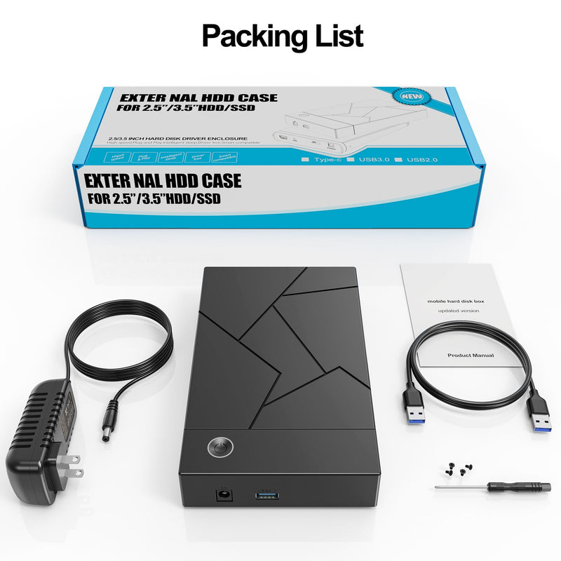 Hard Drive Enclosure 3.5, FEMORO USB 3.0 External Hard Drive Case with 12V Power Adapter for 3.5 2.5 inch SATA HDD SSD Reader, up to 8TB, Support UASP for Laptop Computer 2.5''+3.5''