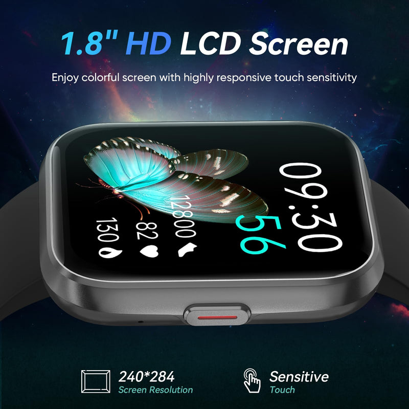 Smart Watches for Men Android & iPhone, 1.8" HD Alexa Built-in Smartwatches Fitness Tracker Watch with Bluetooth Calls, IP68 Waterproof, Heart Rate/Sleep/SpO2 Monitor, 110 Sport Modes - Black Deep Black