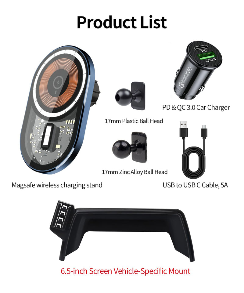 15W Wireless Charger Car Phone Holder for BMW X1 2016-2019, X2 2018-2019 | 6.5" Screen Magsafe Accessories Fast Charging Magnetic Cell Phone Holder Clip Compatible with iPhone Android, 3D Fit Bracket