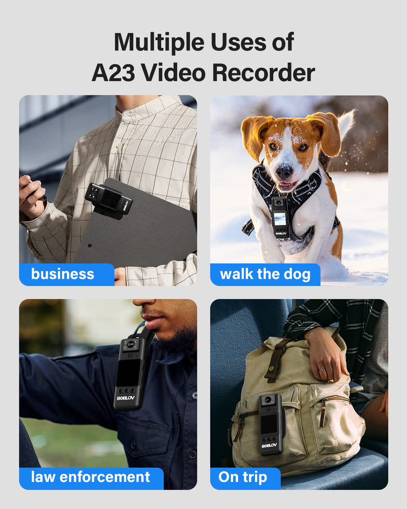 BOBLOV A23 Body Worn Camera, 180° Rotatable Video Camera, 2200mAh Battery with 9Hours Shooting, Night Vision, 1080P, Design for Lecture, Fishing, or Delivery(Memory Card Not Included)