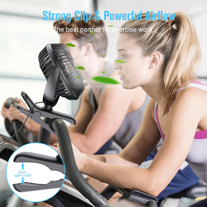 [AUSTRALIA] - HONYIN 720° Rotation Small Desk & Clip on Fan with Sturdy Clamp, 3 Speeds, Quiet Little Personal Cooling Fan by USB Plug In, for Bedroom Office Desktop Treadmill Black 
