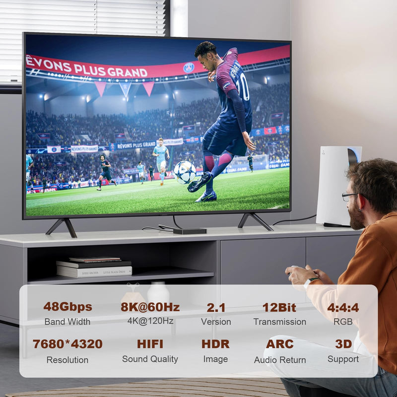 Fiber Optic HDMI 2.1 Cable – Ultra High Speed 48Gbps, Supports 8K@60Hz /4K/120Hz, Thin & Flexible Design, High Durability, Compatible with All HDMI 2.1 Device (Diretional-Fiber, 50ft)
