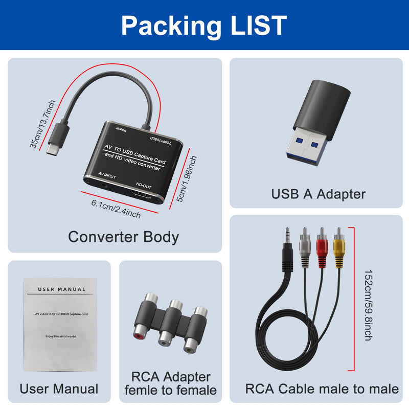 [AUSTRALIA] - RCA to HDMI Converter & VHS to Digital Converter - USB Video Capture Card for VHS/VCR/DVD/AV - Analog to Digital Converter with 1080P HD Output, AV HDMI Adapter, Save and Digitize Old Videos 