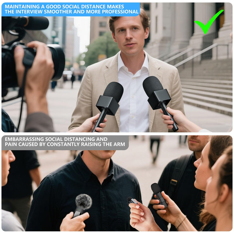 [AUSTRALIA] - Handheld Adaptor for Interview Mic, 2 Packs Wireless Mic holders for DJI/Rode/Hollyland Lark Lavalier, Universal Magnetic Microfono Stand with Foam Windshield & Flag Station for Interview/Vlogging 2 Pack 