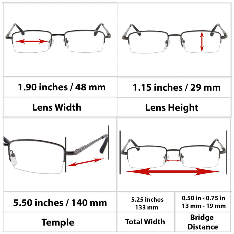 TruVision Readers 9509H Reading Glasses for Men or Women, 1/3 Pk 09h-3 Gunmetal 2.5 x