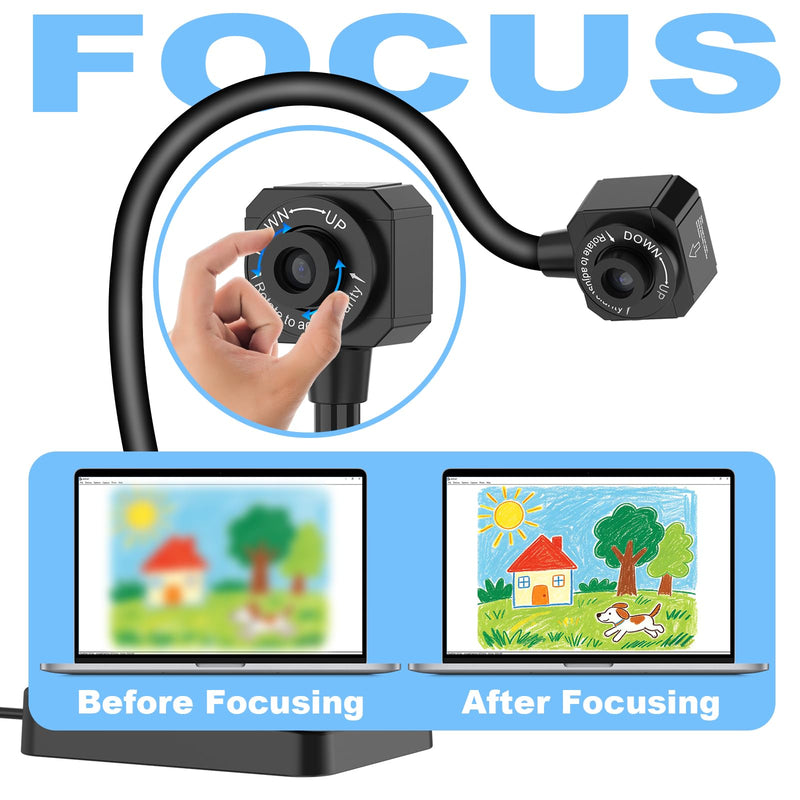 USB Document Camera for Teachers, 1080P Manual Focus Webcam with Microphone, Foldable, Compatible with Mac/Windows/Chromebook
