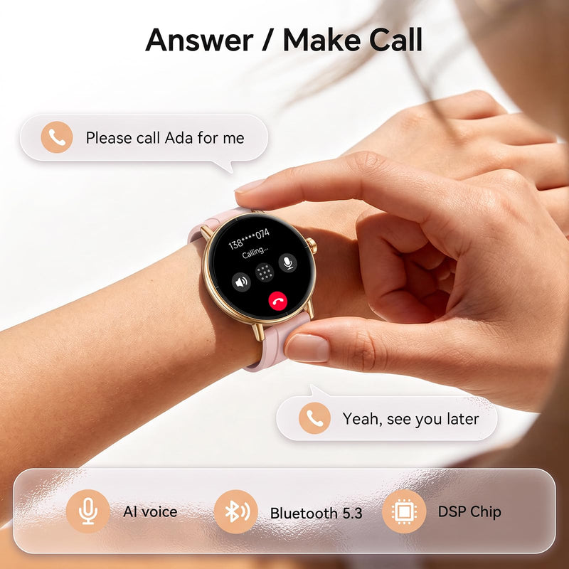 Gydom Smart Watch for Women, 40mm HD Fitness Tracker, Answer & Make Call | for iPhone/Android/Samsung, Heart Rate/SpO2/Stress/Sleep Monitor, 7 Day Battery, 110+ Sports Modes, 2 Band, IP68, Pink 1.27"