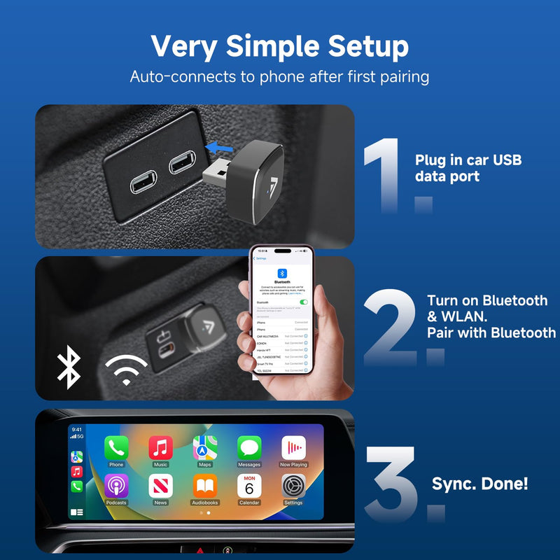 D7 Mini 2-in-1 Wireless CarPlay & Android Auto Adapter Alloy Shell | Plug & Play Low Latency Car Play Dongle, Compatible with 2016+ OEM Wired CarPlay/Android Auto Car for iPhone & Android Phones USB