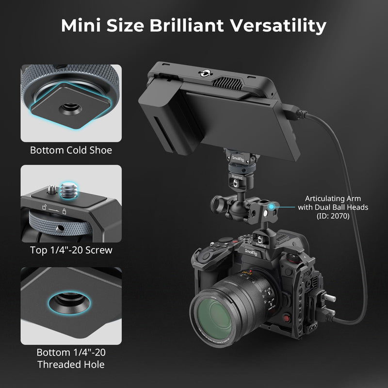 [AUSTRALIA] - SmallRig Camera Monitor Mount Lite with Cold Shoe, Swivel 360° and Tilt 180° Holder for Field Monitor, LED, Flash and Video Shooting Photography Accessories, Max Load Capacity of 90° Tilt 3.2kg 