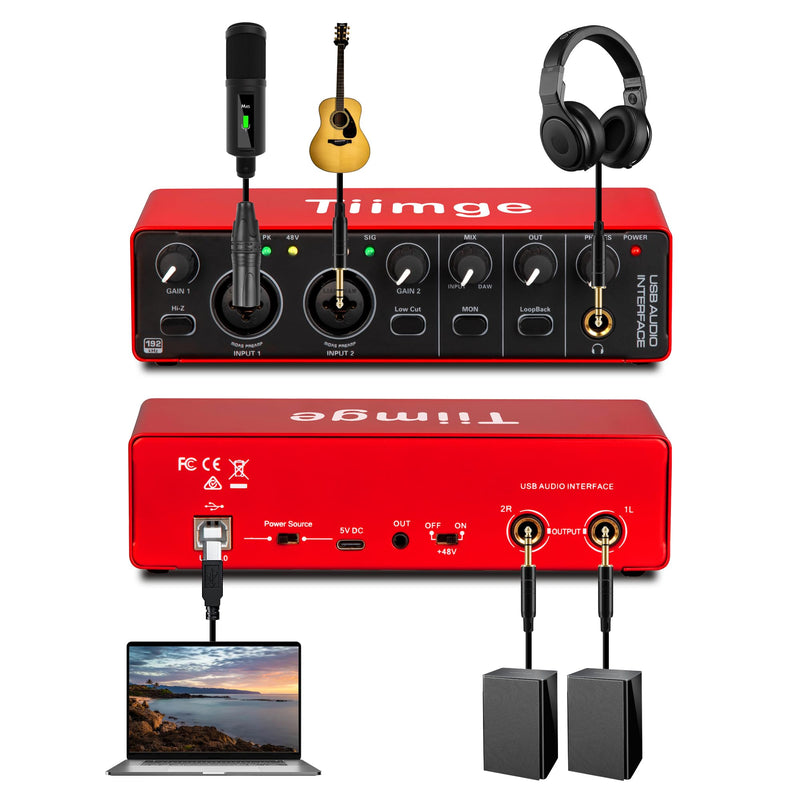 2x2 USB Audio Interface for PC, with 48V Phantom Power, 24Bit/192kHz High-Fidelity, Mic Preamplifier XLR/TSR/TS Ports, Compatible for Guitarist, Vocalist, Podcaster or Producer