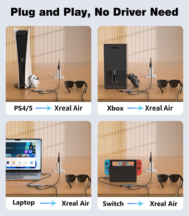 HDMI to USB C Adapter,4K60Hz Uni-Directional HDMI (Source) to USB C (Display) Converter for AR Glasses XREAL One,Air 2 Pro,VITURE Pro,RayNeo Air 2s,PS5,Switch,Xbox,Portable Monitors