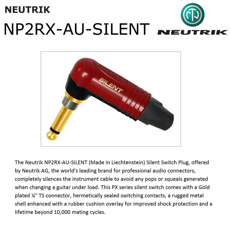 6 Foot - WBC-PRO-Guitar – 20 AWG - Low-Cap (18pF/ft) – Pro-Grade – Graphite-Based - Dual-Shielded Guitar Bass Instrument Cable w/Neutrik Straight - Angled (SilentPLUG) ¼ Inch (6.35mm) Gold TS Plugs