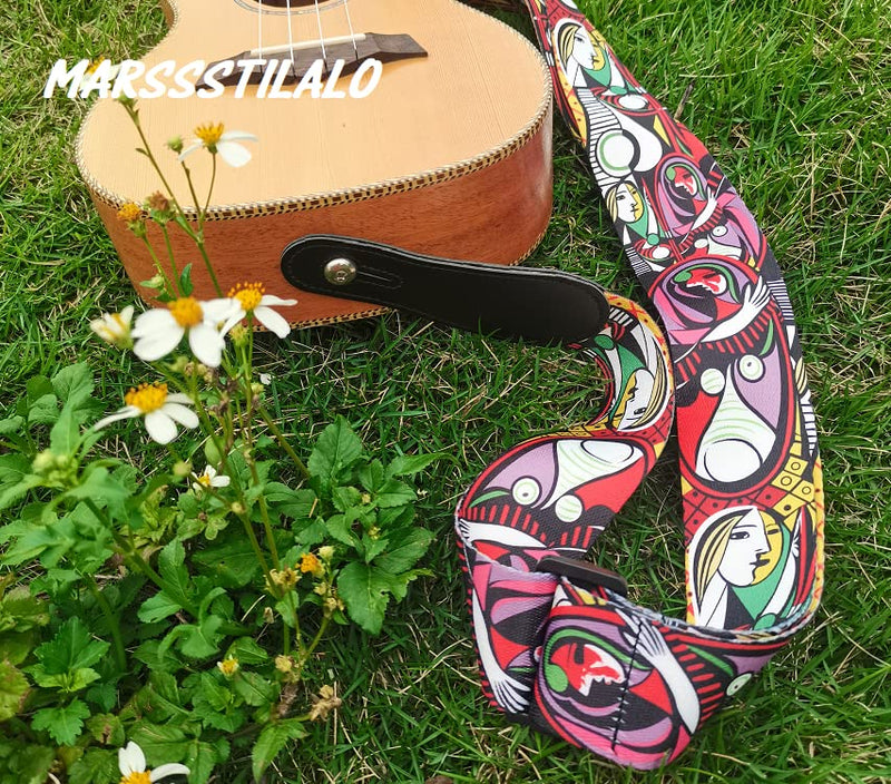 2" Unique Design Durable Classic Paiting Printed Silkly-Like Polyster Folk Acoustic Guitar Electric Bass Strap