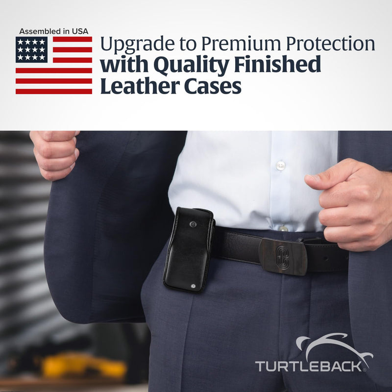 Turtleback Fitted Flip Phone Premium Case Designed for LG Exalt LTE VN220 4G – Heavy-Duty Black Leather Phone Holster with Ratcheting, Removable Plastic Belt Clip Black Fitted Leather / Plastic Clip