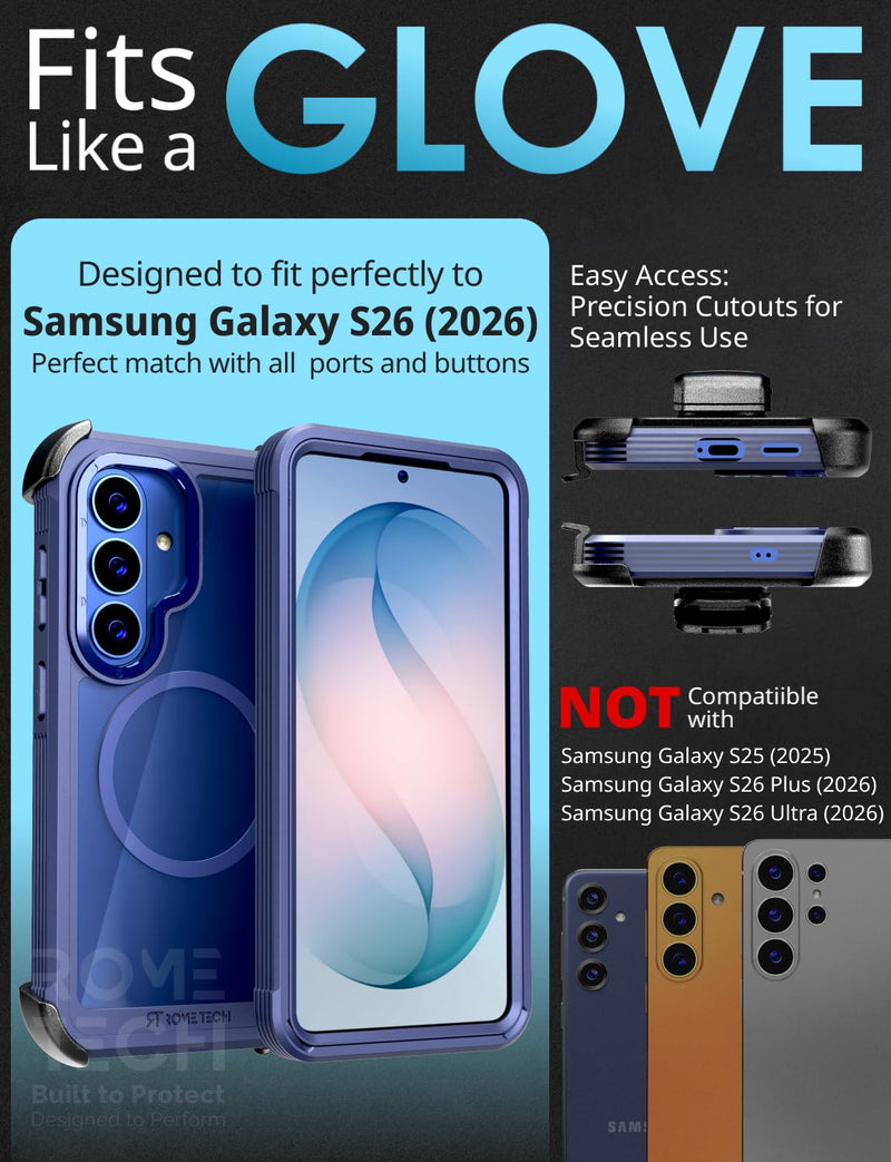 Designed for Samsung Galaxy S26 Case with Belt Clip Holster | Protective Cover with Strong Magnet Compatible with Magsafe - Blue