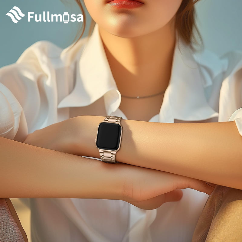 Fullmosa Compatible Stainless Steel Apple Watch Band with case Ultra/Ultra2 49mm Starlight with Case & Compatible Metal Apple Watch Band Ultra/Ultra2 49mm,Rose Gold