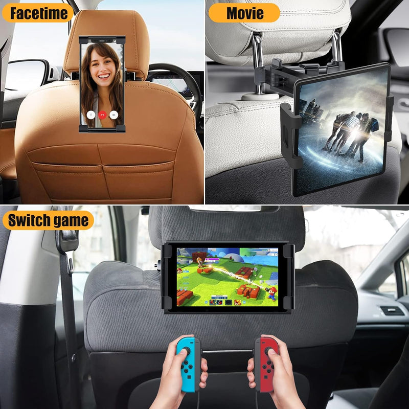 najiaxiaowu 2 Pack Tablet Holder for Car,ipad Headrest Mount for 5.5-18.4 Inch Tablet/ipad/Phones Car Tablet Holder with 360°Rotating Adjustable Trip Essentials,Black 2pack-With adjusting rod