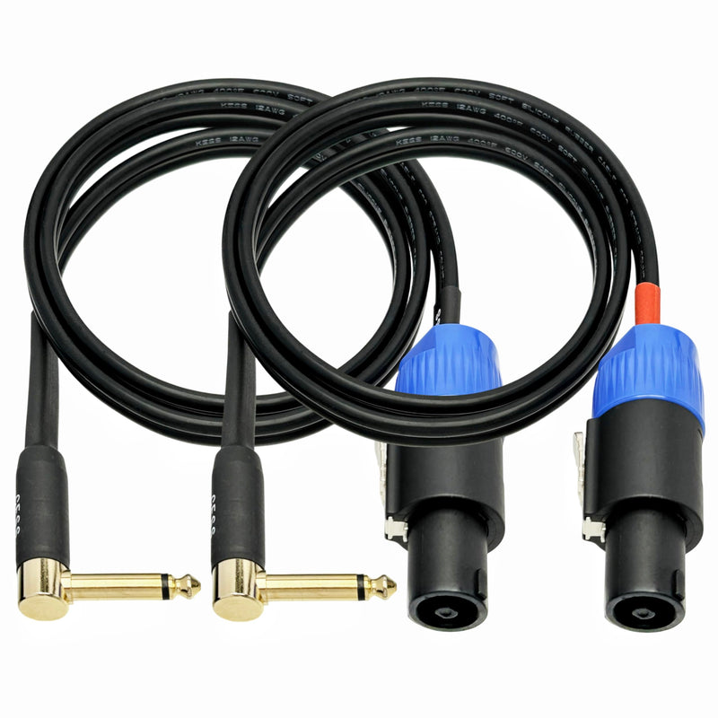 CESS-133-3f Right-angle 1/4 Inch TS Plug to Speakon Speaker/Amplifier Cable, 2 Pack (3 Feet) 3 Feet