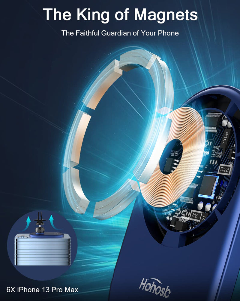 Fits Mag-Safe Car Mount Charger,Magnetic Wireless Car Charger Compatible with iPhone 14/13/12 Series,Fast Charging Auto-Alignment Air Vent Phone Holder,Car Accessories-Blue