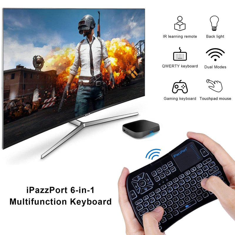 iPazzPort Backlit Mini Keyboard Bluetooth touchpad, Mini 2.4Ghz Keyboard Rechargeable, IR Learning Remote Keyboard for Google/Android TV Box, Raspberry Pi, Smart TV KP-61SM black