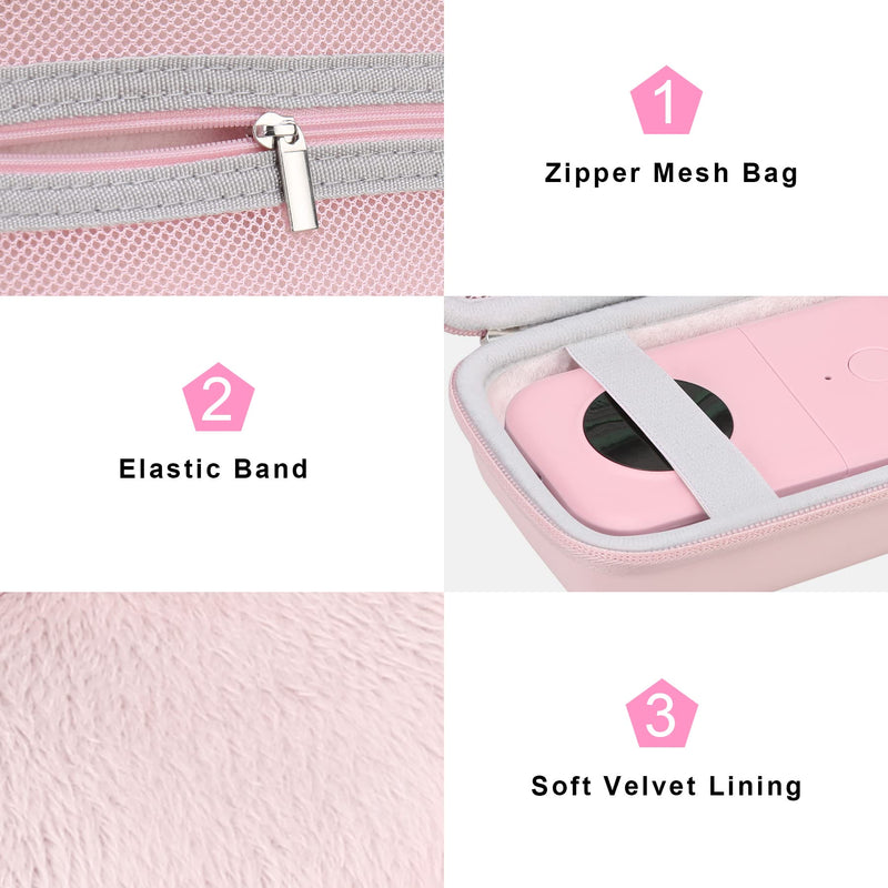 Canboc Label Maker Case for Phomemo D30/ Phomemo D35/Memoking D30 Label Maker, Portable Thermal Bluetooth Label Printer Storage Bag, Mesh Bag fit Label Paper Cable, Pink Pink+Pink