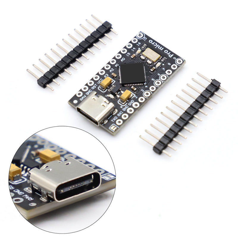APKLVSR Pro Micro 32U4 5V/16MHz Development Board Type-C Microcontroller with 2-Row Pin Header, Compatible with Arduino (Pack of 2)