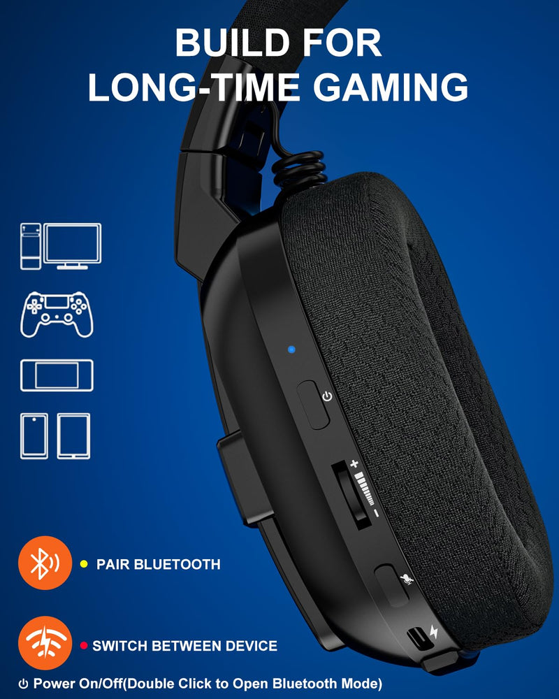[AUSTRALIA] - Jeecoo 2.4GHz Wireless Gaming Headset with Microphone for PC PS5 PS4, Bluetooth 5.3 Gaming Headphones with Noise Canceling Mic for Laptop, Mobile, Mac, Stereo Sound, 50+Hr Battery, Low Latency Black 