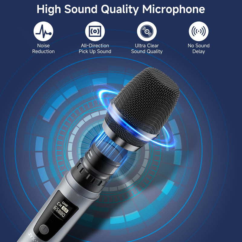 JYX Wireless Microphone, Professional UHF Metal Handheld Dynamic Mic System with Rechargeable Receiver 1/4''(6.35mm) Plug, for Amplifier, PA System, Karaoke Singing, Wedding, Party, Speech, Church
