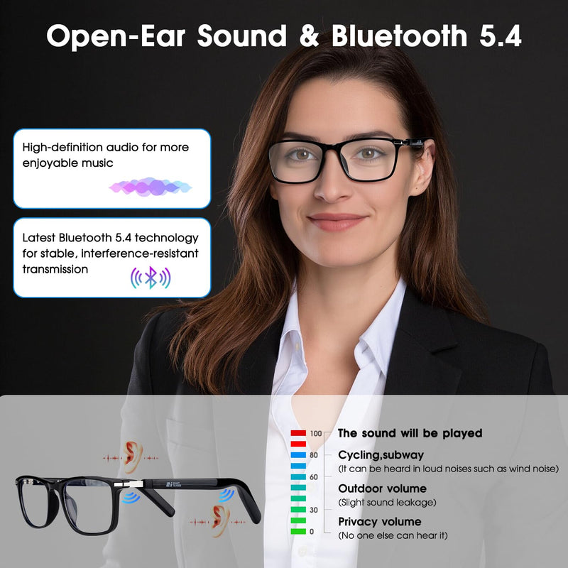 AI Smart Glasses, Bluetooth Audio Glasses, Photochromic UV Eyewear,Free App | AI Translation(164 Languages), IP65 Waterproof, Hands-free Calls, Fashion Sunglasses for Walking Cycling Driving and Shopping Black-M09