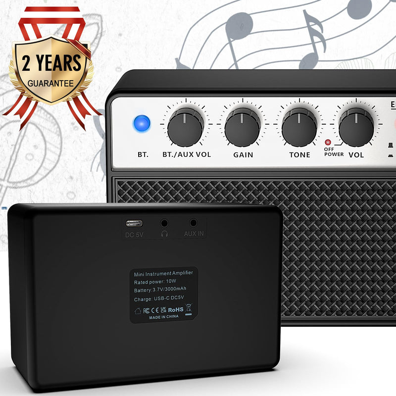 [AUSTRALIA] - AKLOT Mini Bass Amp Small Bass Guitar Amplifier 10W Portable Recharged Electric Bass Amp BT Speaker with Dual Channel & Aux in Jack Black 