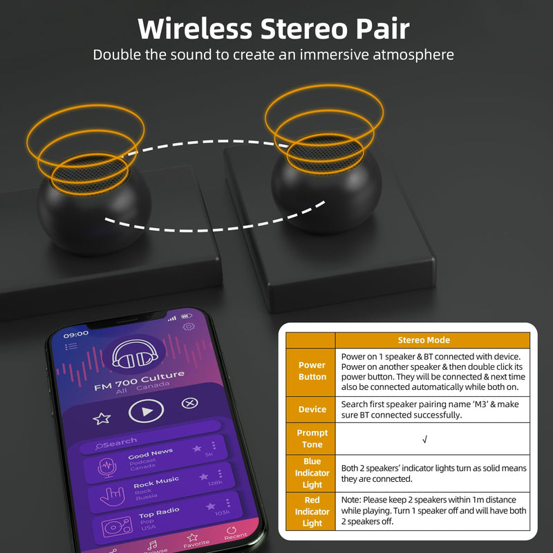 [AUSTRALIA] - 2Pack Portable Mini Speaker, Bluetooth Tiny Speaker,Wireless Micro Speaker for Phone/PC/Tablet, Rechargeable Battery, Built-in Microphone, Cute Mini Speaker with Strap to Carry, Black 
