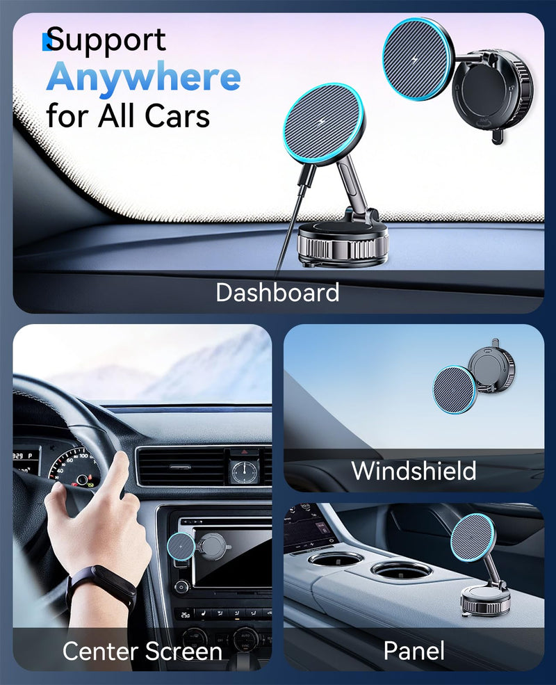 ILOUYU iPhone Car Mount Charger [15W Fast Wireless Charging, 120+ LB Strongest Suction & 2800gf Strongest Magnetic] 360° Adjustable Car Phone Holders for Your car, for iPhone 17 16 15 14 13 12 Series