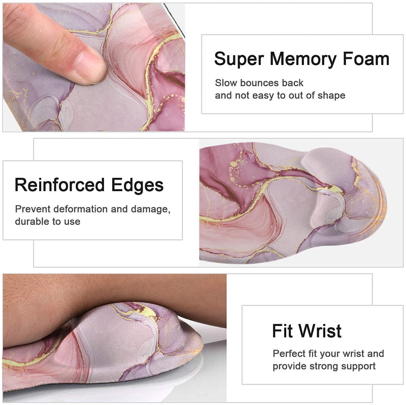 Keyboard Wrist Rest and Mouse Pad Wrist Support, Ergonomic Mouse Pads Memory Foam Mouse Pad for Gaming and Office, Pain Relief Mouse Pad and Wrist Support Set Pink Marble