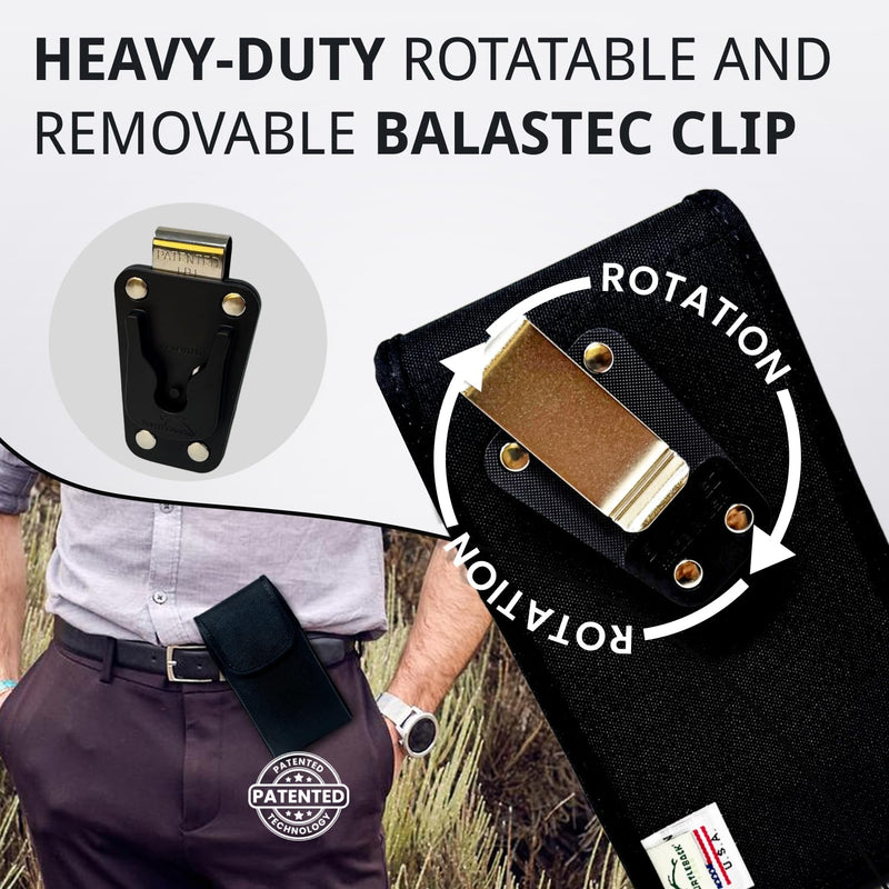 Turtleback Phone Holster for Galaxy S26, Galaxy S25 to Galaxy S20 | Black Nylon Vertical Case with Heavy Duty Rotating Belt Clip | Fits Large Protective Cases Nylon Metal Clip
