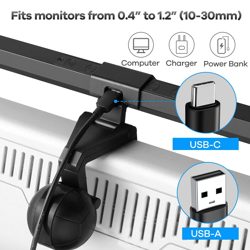 HIOUME Monitor Light Bar, USB Powered LED Computer Light for Desk/Office/Home, 3 Adjustable Color Temperature, 10 Dimming Brightness Levels, No Screen Glare, Black