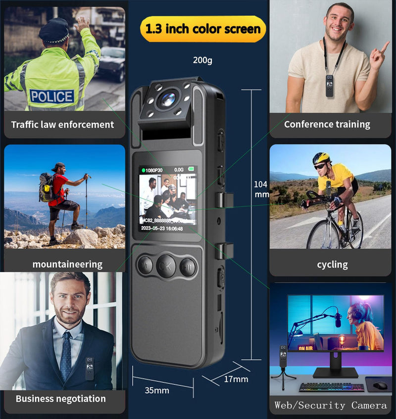 [AUSTRALIA] - Body Camera with Audio and Video Recording, HD 1080P Body Cam with 180° Rotating Lens, 6HR Battery, Night Vision, 32GB Body Worn Camcorder, for Personal Civilians, Police Law Enforcement 