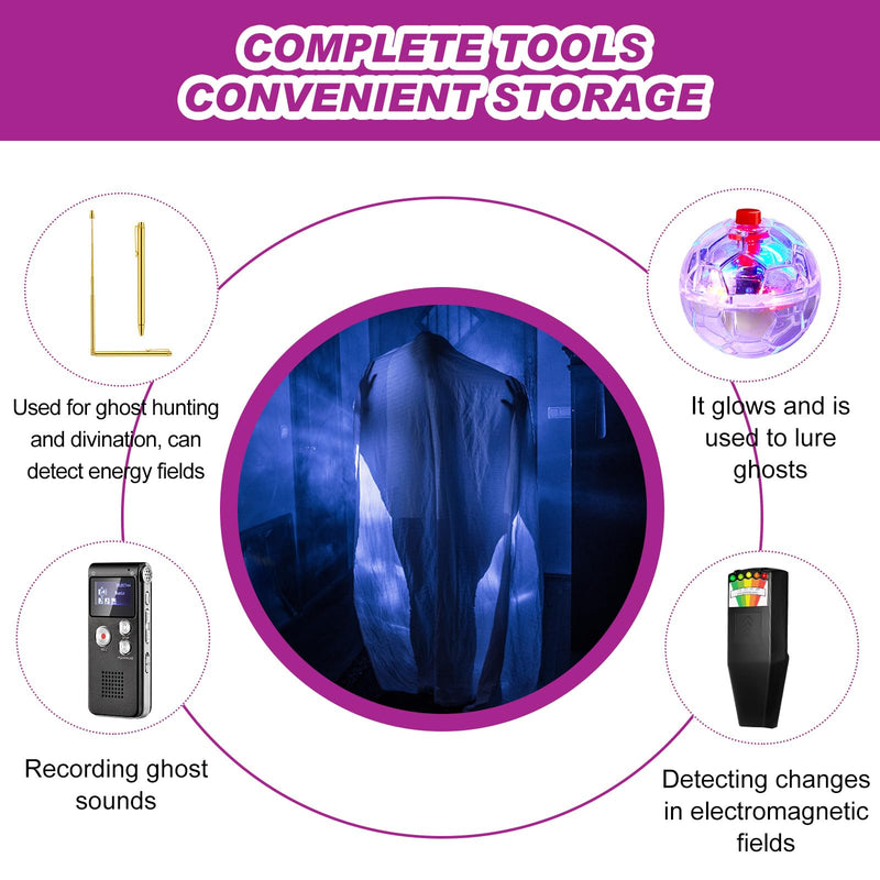 [AUSTRALIA] - Dunzy 8 Pcs Ghost Hunting Equipment Kit Paranormal Entertainment Equipment Tester Includes 1 Emf Reader Meter Digital 1 Voice Recorder 2 Pcs Copper Dowsing Rod 4 LED Motion Activated Cat Ball for Home 