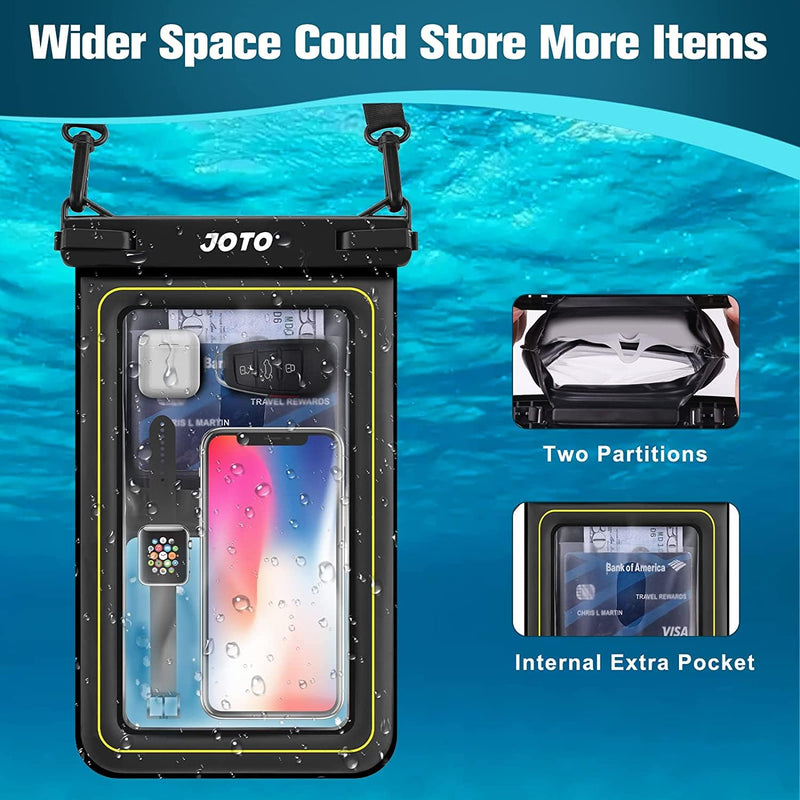 JOTO IP68 Large Waterproof Floating Phone Pouch, Big Float Dry Bag Cellphone Holder Case for iPhone 14 13 12 11 Pro Max Galaxy S23 Ultra S22 S21 Waterproof Wallet for Cash Card Watch -Black Black