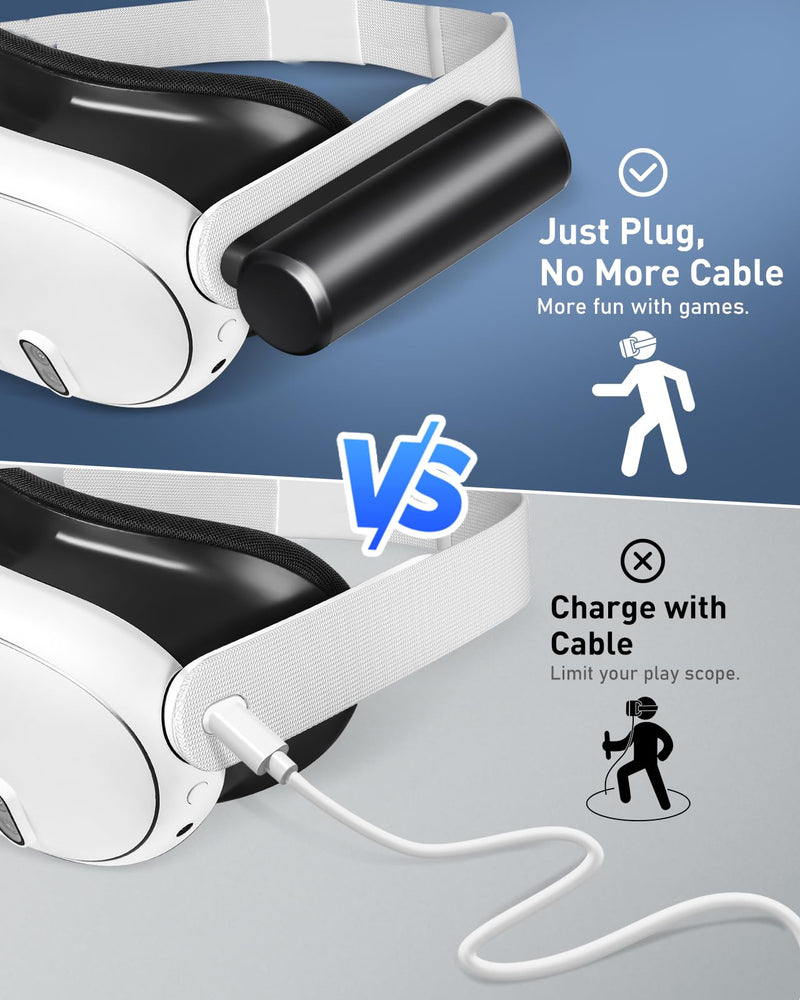 Colelulu Battery Pack for Meta Quest 3 & Oculus Quest 2, 3400mAh Portable Charger Accessories fit VR Quest 3/2 Original Strap, Lightweight & Steady Charging Extend Extra 1-2H Playtime (Black) Black