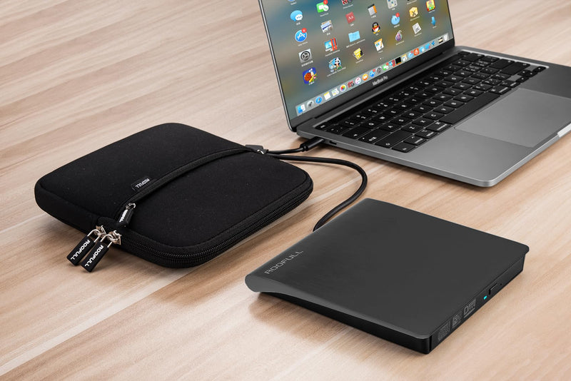 ROOFULL External CD DVD +/-RW Drive USB 3.0 Type-C DVD CD ROM Optical Disc Drive Reader Writer Burner Portable DVD Player with Protective Carrying Case for Laptop PC Windows 11/10 Mac MacBook Linux 2 In 1 Drive with Carrying Case