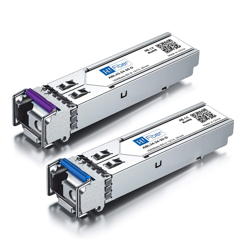 H!Fiber 1.25G SFP Bidi Transceiver, 1000Base-BIDI 11490nm/1310nm SMF, a Pair of Single Mode SFP Module, up to 20 km, for Cisco, Ubiquiti UniFi, Mikrotik, D-Link, Supermicro, Netgear and More 1000Base-BIDI: 20km x2