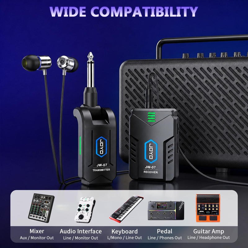 JOYO Wireless in Ear Monitor System Upgraded 2.4G Mono Rechargeable IEM Transmitter Clip on Receiver Auto Pairing for Singer Practice Rehearsal and Small Live Use (JW-07 New Version)