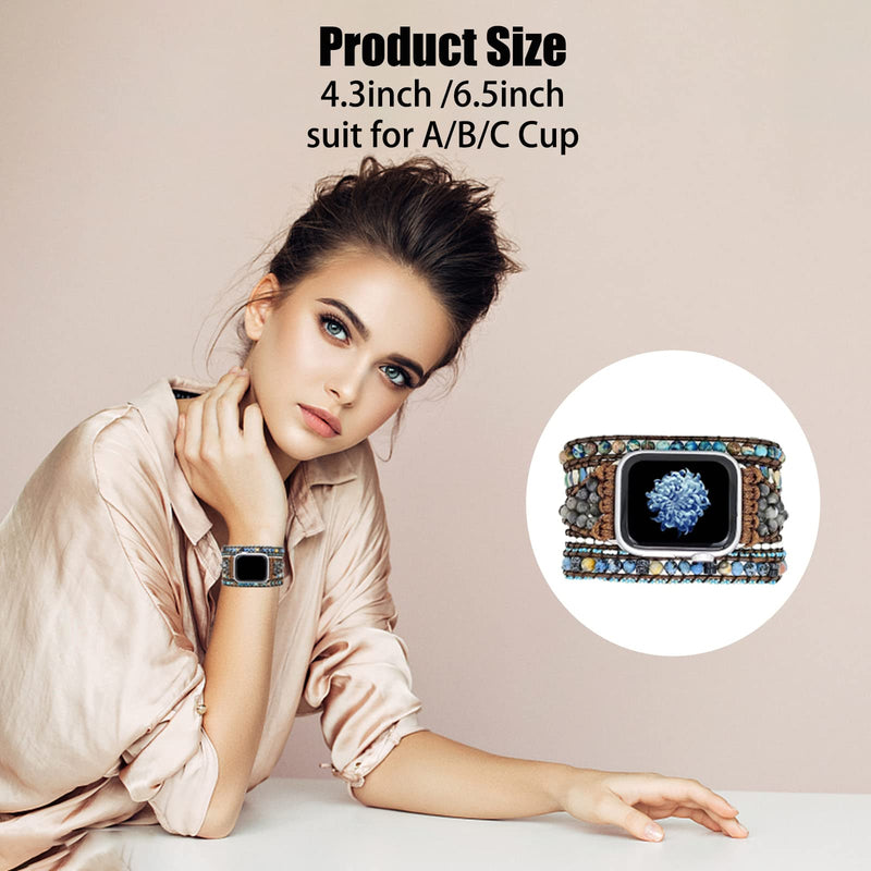 Handmade Beaded Boho Watch Band, Boho Watch for women, Bracelet Compatible with Apple Watch 38mm/40mm/41mm/42mm/44mm/45mm-Watch Strap for Iwatch Series 8/7/6/5/4/3/2/1/SE 38/40/41mm Blue Japser